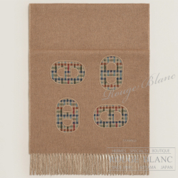 エルメス　マフラー　"レクトヴェルソ・マイヨン・コロレ"　マロングラッセ×クレ×ベージュ×レッド　カシミア 【新品】HERMES Muffler "Recto-Verso Maillons Colores" Cashmere【NEW】