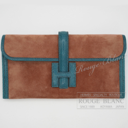 エルメス　ジジェ　エラン29　ブラウン×ブルー/スエード×リザード　クラッチバッグ 【未使用品】 HERMES Jige Elan29 Brown×Bleu /Suede×Lizard Clutch Bag【UNUSED】