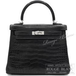 エルメス　ケリー25　内縫い　黒　ブラック　クロコダイル　アリゲーターマット　シルバー金具 【新品】 HERMES Kelly 25 Black Crocodile Alligator Mat Silver Buckle【NEW】