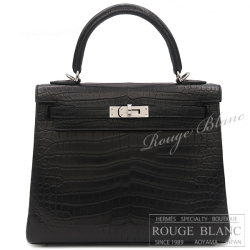 エルメス　ケリー25　内縫い　黒　ブラック　クロコダイル　ポロサスマット　シルバー金具 【新品】 HERMES Kelly 25 Black Crocodile Porosus Mat Silver Buckle【NEW】