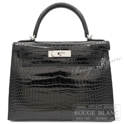 エルメス　ケリー28　外縫い　黒　ブラック　クロコダイル　ポロサスリセ　シルバー金具 【新品】 HERMES Kelly28 Black Crocodile Porosus Lisse Silver Buckle【NEW】