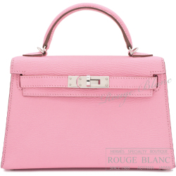 エルメス　ケリーミニ 2/ミニケリー 2　ローズコンフェッティ　シェーヴル　シルバー金具　外縫い　【中古】　HERMES Mini Kelly 2 Rose confetti Chevre Silver Buckle 【USED】