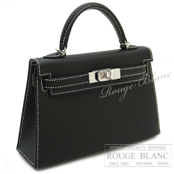 エルメス　ケリーミニ 2/ミニケリー 2　スペシャルオーダー　ブラック×グリペール　ホワイトステッチ　エプソン　シルバー金具 　外縫い【新品】HERMES Mini Kelly 2 Special Order Black×Gris Pale White Stitch Epsom Silver  Buckle【NEW】