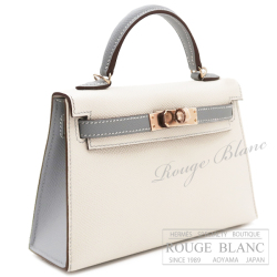 エルメス　ケリーミニ 2/ミニケリー 2　スペシャルオーダー　クレ×ブルーペール　ホワイトステッチ　エプソン　ローズゴールド金具 　外縫い【新品】HERMES Mini Kelly 2 Special Order Craie×Bleu pale Epsom Rose gold Buckle【NEW】