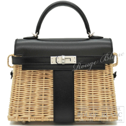 エルメス　ケリーピクニック ミニ　ミニケリー　ブラック　黒　ボックスカーフ×ラタン　シルバー金具　【新品】HERMES Kelly picnic mini Black Box calf×Rattan Silver Buckle 【NEW】