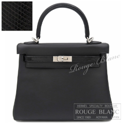 エルメス　ケリータッチ25　内縫い　黒　ブラック　リザード×スイフト　シルバー金具 【新品】 HERMES Kelly Touch 25 Black Lizard×Swift Silver Buckle【NEW】