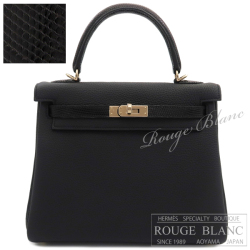 エルメス　ケリータッチ25　内縫い　黒　ブラック　トゴ×リザード　シャンパンゴールド金具【新品】 HERMES Kelly Touch 25 Black Togo×Lizard Champagne Gold Buckle 【NEW】