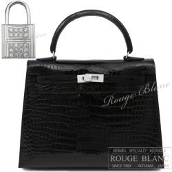 エルメス　ケリー25　外縫い　黒　ブラック　クロコダイル　ポロサスリセ　WGダイヤモンド金具　【新品】 HERMES Kelly25 Black Crocodile Porosus Lisse WG Diamond Buckle 【NEW】
