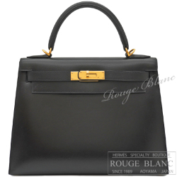 エルメス　ケリー28　黒　ブラック　ボックスカーフ　ゴールド金具　外縫い 【中古】 HERMES Kelly28 Black Box calf Gold Buckle 【USED】