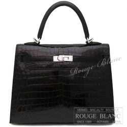 エルメス　ケリー25　黒　ブラック　クロコダイル　ニロティカスリセ　シルバー金具　外縫い　【新品】　HERMES Kelly25 Black Crocodile Niloticus lisse Silver buckle 【NEW】