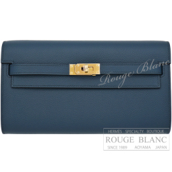 エルメス　ケリーウォレット ロング トゥーゴー　ブルードプリュス　ヴォーエバーカラー　ゴールド金具　【新品】　HERMES Kelly Wallet Long To Go Bleu de prusse Veau evercolor Gold Buckle 【NEW】