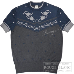 エルメス　ショートスリーブニット　”宮廷の馬具”　ネイビー×グレー　#36　タグ付　【新品】 HERMES Short sleeve knit "Harnais de Cour" Navy×Gris 【NEW】