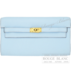 エルメス　ケリーウォレット ロング トゥーゴー　ブルーブリュム　エプソン　ゴールド金具　【中古】 HERMES Kelly Wallet Long To Go Bleu brume Epsom Gold Buckle 【USED】