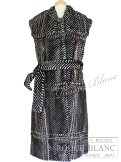 エルメス　ミンク　ベルト付ロングジレ　ブラウン×ブラック　#38　タグ付　【新品】 HERMES Mink long vest 【NEW】