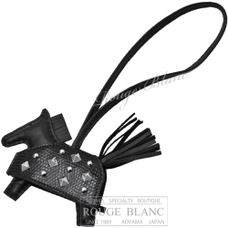 エルメス　ロデオ　ロベオ　ロック　PM　黒　ブラック　アニオン×リザード　シルバー金具　バッグチャーム  【新品】 HERMES Rodeo Robeo Rock PM Black Agneau Milo×Lizard Silver Buckle 【NEW】