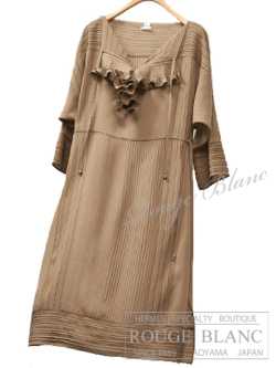 エルメス　ラッフルワンピース　インナー付　ヴェール・ゴビ　#38　タグ付　【新品】 HERMES Ruffled openwork dress Vert Gobi 【NEW】