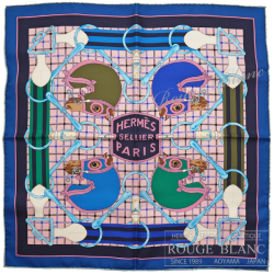 エルメス　ガヴロッシュ45　カレ　スカーフ　”タッタソール”　シエル×ターコイズ×ブルーロイ　【新品】HERMES Gavroche45 Carre Scarf "Tatersale" Ciel×Turquoise×Bleu roy 【NEW】