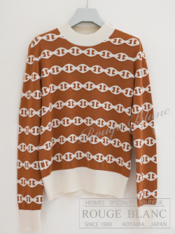エルメス　2025 S/S　長袖ニット　“シェーヌダンクル”　カシミアシルク　マロンアルザン　#40　【中古】  HERMES Knit Chaine dancr Maron arzan【USED】