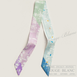 エルメス　ツイリースカーフ　"ブールヴァールの陰から"　モーヴ×グリーン×ブラン　【新品】 HERMES Twilly Scarf  "A l'Ombre des Boulevards" Mauve×Vert×Blanc 【NEW】