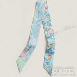 エルメス　ツイリースカーフ　"シティー・オブ・ライト"　ブルージーン×ピンク×ヴェールヴェロネーズ　【新品】 HERMES Twilly Scarf  "City of Light" Bleu jean×Rose×Vert veronese 【NEW】