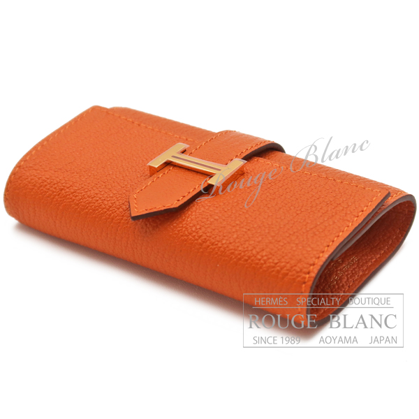 HERMES エルメス ベアン キーケース レザー オレンジ ゴールド金具 エルメス ベアンキーケース 4連 オレンジ シェーヴル ゴールド金具【新品】