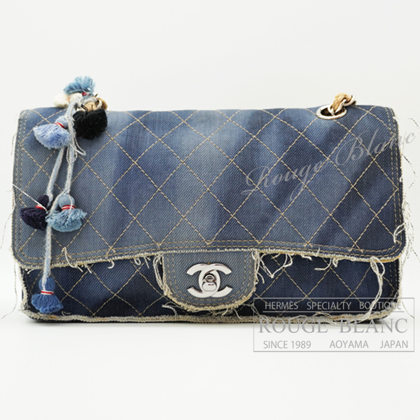 シャネル　ミニマトラッセ　チェーンバッグ　ブルー　デニム　シルバー金具　フリンジ　【中古】　