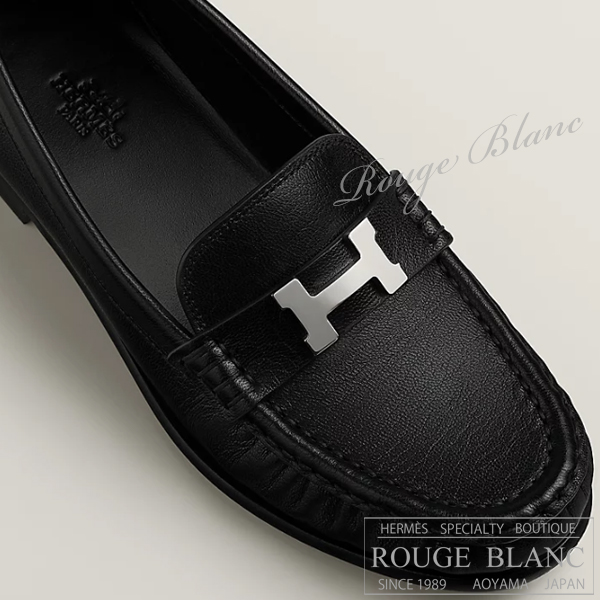 HERMES モカシン 黒 レザー　37 エルメス モカシン ローファー ”ノヴァ” 黒 ブラック シェーヴル #37