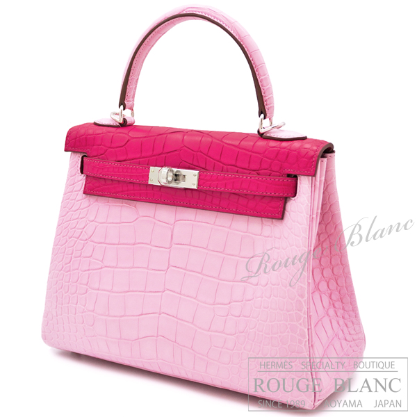 極美品✨HERMES シャイニングクロコ　ケリー　バングル　ピンク エルメス ケリー25 内縫い バイカラー ピンク×フランボワーズ