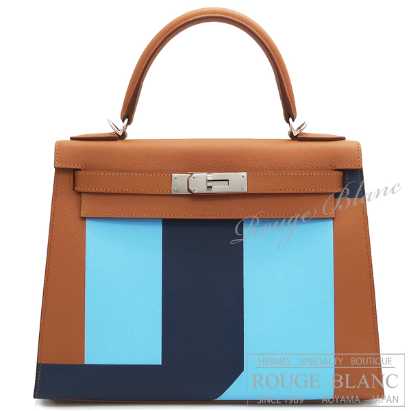 エルメス　ケリーレター28　"S" ゴールド×セレスト×ブルーサフィール　シルバー金具  外縫い　【新品】　
