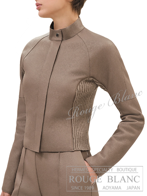 エルメス　2023 A/W　ニットミックス レザージャケット　エトゥープ　#36　タグ付　【新品】