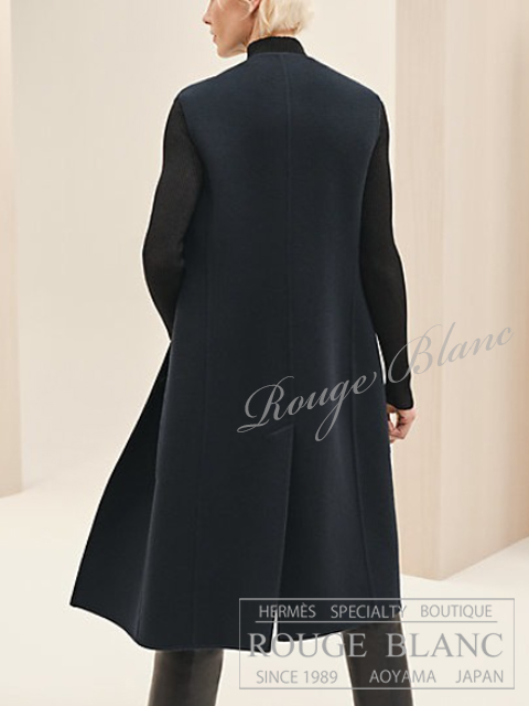 極美品 HERMES カシミヤロングジレ 38 ブルー ダブルフェイス 81万 エルメス 2023 A/W カシミア ロングジレ ブルーノワール ＃40 タグ付