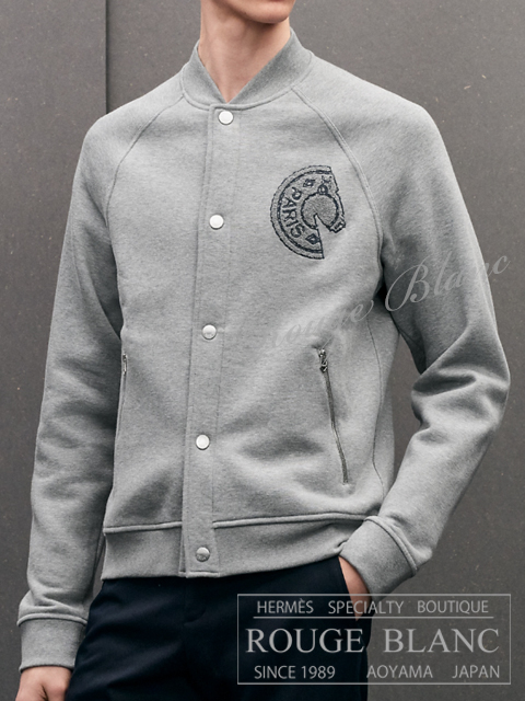 エルメス　2026 A/W　メンズ　テディブルゾン パッチ　”クルー・ド・セル”　グレー　#M　タグ付  【新品】