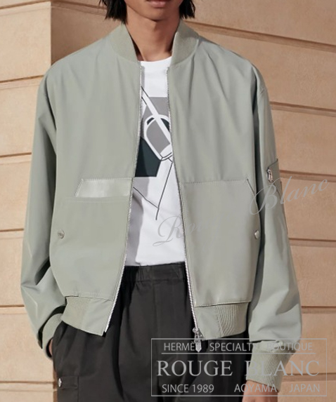 エルメス 2024 S/S メンズ ブルゾン レザーディテール セージ #52 タグ