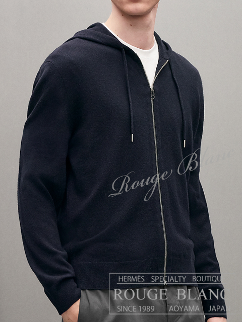 エルメス　2026 A/W　メンズ　ジップアップブルゾン　カシミアニット　”マイヨン・シェーヌ・ダンクル”　マリン　#S　タグ付  【新品】