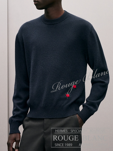 エルメス　2026 A/W　メンズ　ラウンドネック　カシミアニット　”コクシネル”　マリン　#L　タグ付  【新品】