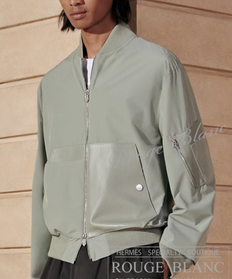 エルメス 2024 S/S メンズ ブルゾン レザーディテール セージ #52 タグ
