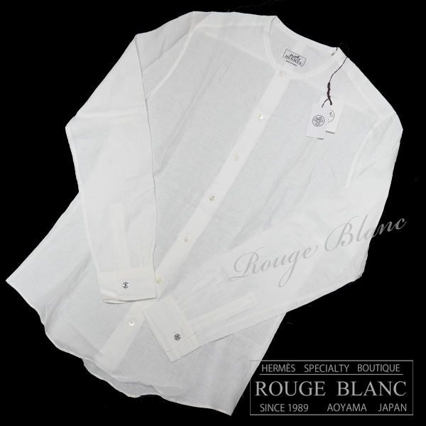 エルメス　メンズ　クルーネックシャツ　ホワイト　リネン　#39　タグ付　【新品】 HERMES Men's Crew kneck shirt White【NEW】