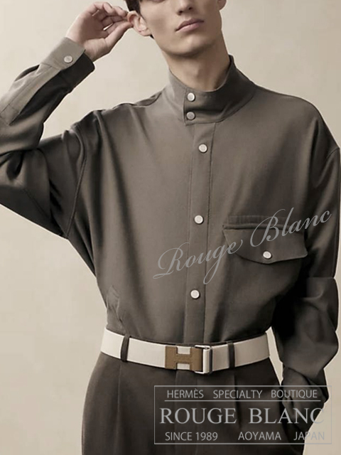 エルメス　2024 A/W　メンズ　ウールシャツ　ブルゾン　カーキ　#39　タグ付　【新品】