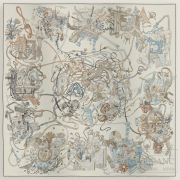 エルメス　カレ140　カレジェアン　”エルメスの世界”　ブラン×アルドワーズ×エトゥープ　カシミア×シルク 【新品】 HERMES Scarf140 "Le Monde d' Hermes" Blanc×Ardoise×Etoupe 【NEW】