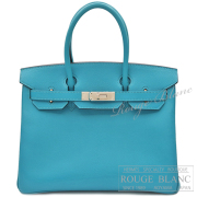 エルメス　バーキン30　ターコイズ　シェーヴル　シルバー金具 【中古】 HERMES Birkin30 Turquoise Chevre Silver Buckle【USED】