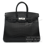 エルメス　バーキン25　黒　ブラック　クロコダイル　アリゲーターマット　シルバー金具 【新品同様】 HERMES Birkin25 Black Crocodile Alligator Mat Silver Buckle【USED】