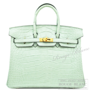 エルメス　バーキン25　ヴェールデュー　クロコダイル　アリゲーターマット　ゴールド金具 【新品同様】 HERMES Birkin25 Vert D'Eau Crocodile Alligator Mat Gold Buckle【USED】