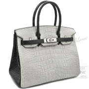 エルメス　バーキン30　スペシャルオーダー　グリペール×ブラック　クロコダイル　アリゲーターマット　シルバー金具 【新品】 HERMES Birkin30 Special Order Gris pale×Black Crocodile Alligator mat Silver Buckle 【NEW】
