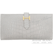 エルメス　ベアンスフレ　パールグレー　クロコダイル　アリゲーターマット　ゴールド金具　【新品】 HERMES Bearn with Gusset Gris perle Crocodile Alligator Mat gold Buckle 【NEW】