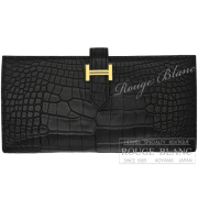 エルメス　ベアンスフレ　黒　ブラック　クロコダイル　アリゲーターマット　ゴールド金具　【新品】 HERMES Bearn with Gusset Black Crocodile Alligator Mat Gold Buckle【NEW】