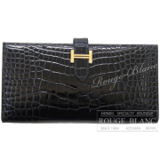 エルメス　ベアンスフレ　ブルーマリン　クロコダイル　アリゲーター　リセ　ゴールド金具　【新品】 HERMES Bearn with Gusset Bleu marine Crocodile Alligator Lisse Gold Buckle【NEW】