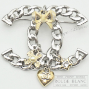シャネル　B24K　ブローチ　ココマーク　ハートチャーム　リボン　シルバー　ゴールド　【新品】　CHANEL Broach Silver Gold 【NEW】