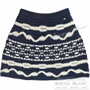 シャネル　ニットスカート　ネイビー×ホワイト　カシミヤ×ウール　#36　18A　P59177　【中古】 CHANEL Knit Skirt Navy×White 【USED】
