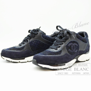 シャネル　スニーカー　シューズ　ネイビーブルー　ツイード　#38　ココマーク　24A　【新品】　CHANEL Sneakers Navy Blue Tweed【NEW】