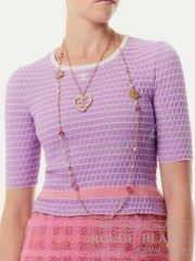 CHANEL - シャネル　24P　半袖ニット　プルオーバー　トップス　セーター ライラック×ホワイト×ピンク　#36　タグ付　P76857　【新品】 シャネル 24P 半袖ニット プルオーバー トップス セーター